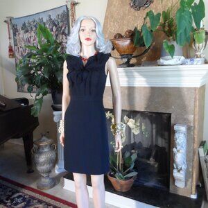 Tory Burch Black 100% Silk Sheath Dress w/ Ruffle Front Detail — Size 2